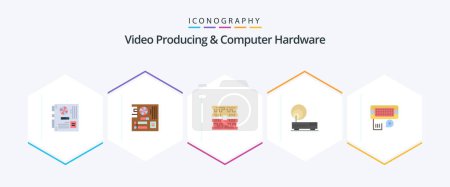 Illustration for Video Producing And Computer Hardware 25 Flat icon pack including network. hardware. mainboard. connection. computer - Royalty Free Image