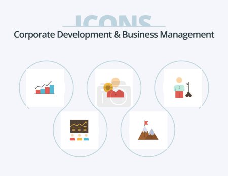 Illustration for Corporate Development And Business Management Flat Icon Pack 5 Icon Design. flowchart. growth. achievement. mountain - Royalty Free Image