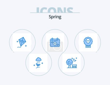 Illustration for Spring Blue Icon Pack 5 Icon Design. spring. flower. spring. calendar. kite - Royalty Free Image