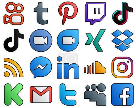 Illustration for Filled Line Style Social Media Icons feed. dropbox and xing 20 Editable icons - Royalty Free Image
