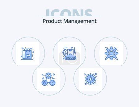 Téléchargez les illustrations : Product Management Blue Icon Pack 5 Icon Design. gear. manufacturing. bag. factory. campaign - en licence libre de droit
