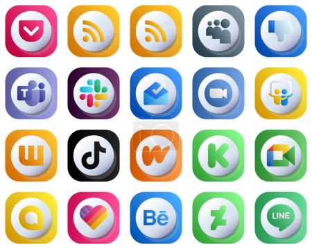 Téléchargez les illustrations : 20 Cute 3D Gradient Unique Social Media Icons such as douyin. wattpad. slack. slideshare and meeting icons. Customizable and Professional - en licence libre de droit