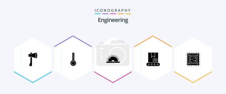 Téléchargez les illustrations : Engineering 25 Glyph icon pack including microchip. crane. weather. construction. utensils - en licence libre de droit