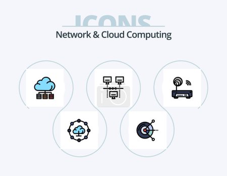 Illustration for Network And Cloud Computing Line Filled Icon Pack 5 Icon Design. sharing. connection. network. technology. light - Royalty Free Image