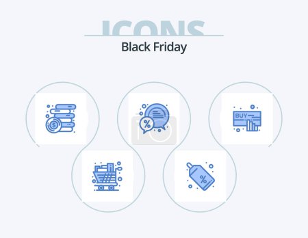 Ilustración de Black Friday Blue Icon Pack 5 Icon Design. sale. discount. price tag. chat. coins - Imagen libre de derechos