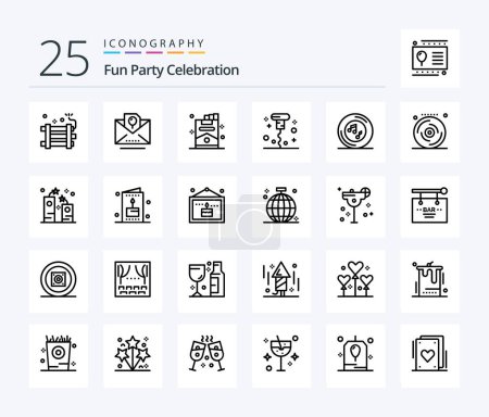 Téléchargez les illustrations : Party 25 Line icon pack including music. miscellaneous. party. corkscrew. party - en licence libre de droit