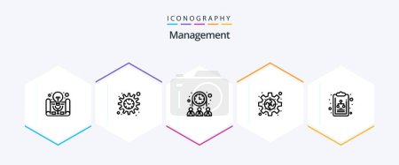 Illustration for Management 25 Line icon pack including diagram. puzzle. people. plugin. gear - Royalty Free Image