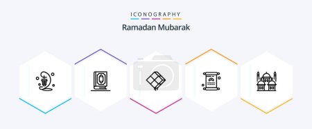 Téléchargez les illustrations : Ramadan 25 Line icon pack including iftar. letter. ramadhan. islam. hanging - en licence libre de droit