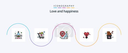 Illustration for Love Line Filled Flat 5 Icon Pack Including dessert. heart. location. light. bulb - Royalty Free Image
