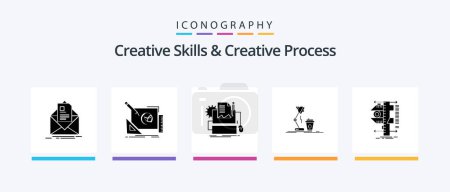 Ilustración de Creative Skills And Creative Process Glyph 5 Icon Pack Including coffee. studio. idea. keyboard. computer. Creative Icons Design - Imagen libre de derechos