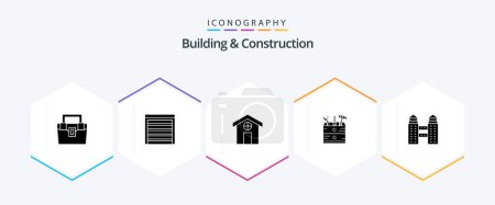 Illustration for Building And Construction 25 Glyph icon pack including city. tools. house. carpenter. tool - Royalty Free Image