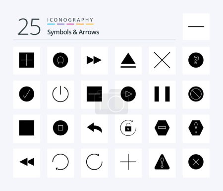 Téléchargez les illustrations : Symbols & Arrows 25 Solid Glyph icon pack including complete. check. next. question. circle - en licence libre de droit