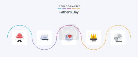 Téléchargez les illustrations : Fathers Day Flat 5 Icon Pack Including mens day. fathers day. dad. king. emperor - en licence libre de droit
