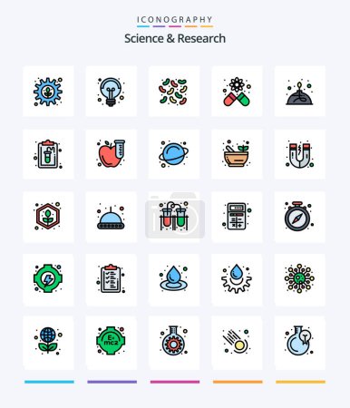 Téléchargez les illustrations : Creative Science 25 Line FIlled icon pack  Such As lab. burner. bacteria. alcohol. medicine - en licence libre de droit