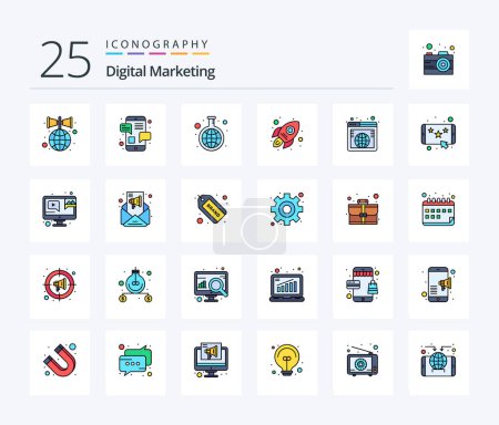 Ilustración de Digital Marketing 25 Line Filled icon pack including international. startup. experiment. rocket. business - Imagen libre de derechos