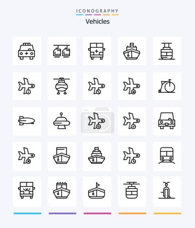 Téléchargez les illustrations : Creative Vehicles 25 OutLine icon pack  Such As transportation. ship. vehicles. filled. transportation - en licence libre de droit