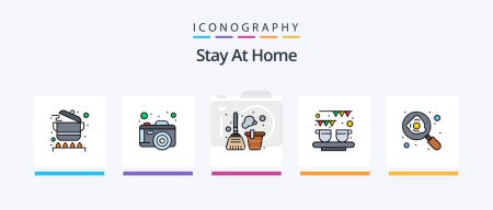 Téléchargez les illustrations : Stay At Home Line Filled 5 Icon Pack Including tutorials. education. movie. support. messages. Creative Icons Design - en licence libre de droit