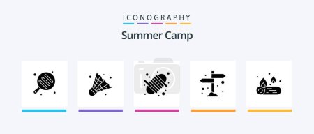 Téléchargez les illustrations : Summer Camp Glyph 5 Icon Pack Including . camping. rope. camp. direction. Creative Icons Design - en licence libre de droit