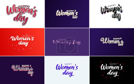 Illustration for Happy Woman's Day handwritten lettering set March 8th modern calligraphy collection on white background. suitable for greeting or invitation cards. festive tags. and posters - Royalty Free Image