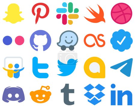 Illustration for 20 Sleek and Simple Flat Social Media Icons telegram. waze. google allo and twitter icons. Gradient Icon Set - Royalty Free Image