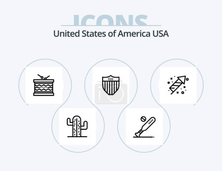 Ilustración de Usa Line Icon Pack 5 Icon Design. american. burger. celebration. party bulb. buntings - Imagen libre de derechos