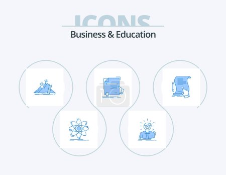 Téléchargez les illustrations : Business And Education Blue Icon Pack 5 Icon Design. education. certificate. person. career. development - en licence libre de droit