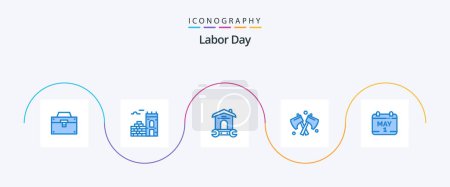 Illustration for Labor Day Blue 5 Icon Pack Including date. weapon. house. tool. wrench - Royalty Free Image