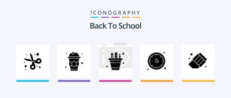 Téléchargez les illustrations : Back To School Glyph 5 Icon Pack Including timer. time. back to school. clock. pencil pot. Creative Icons Design - en licence libre de droit