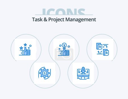 Ilustración de Task And Project Management Blue Icon Pack 5 Icon Design. . transfer. hand. files. investment - Imagen libre de derechos