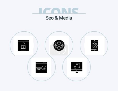 Téléchargez les illustrations : Seo and Media Glyph Icon Pack 5 Icon Design. video. movie. video. media. search - en licence libre de droit