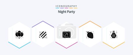 Illustration for Night Party 25 Glyph icon pack including night. night. celebration. sweet. fruit - Royalty Free Image