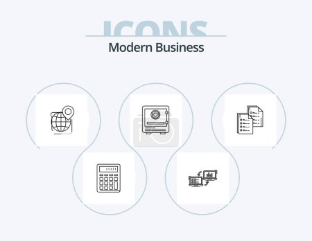 Téléchargez les illustrations : Modern Business Line Icon Pack 5 Icon Design. analytic. research. smartphone. supplies. pencil - en licence libre de droit