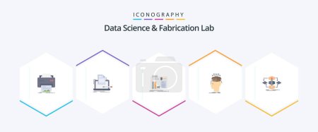 Illustration for Data Science And Fabrication Lab 25 Flat icon pack including head. data. list. workshop. diy - Royalty Free Image