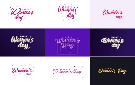 Foto de Set of Happy Woman's Day handwritten lettering modern calligraphy collection suitable for greeting or invitation cards. festive tags. and posters - Imagen libre de derechos