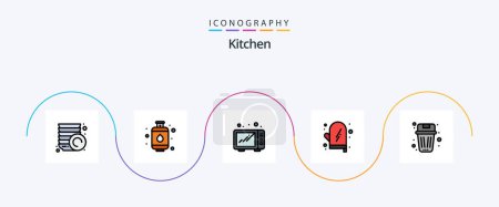 Ilustración de Kitchen Line Filled Flat 5 Icon Pack Including trash. delete. microwave. been. kitchen - Imagen libre de derechos