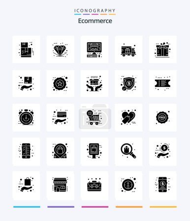 Illustration for Creative Ecommerce 25 Glyph Solid Black icon pack  Such As gift. ecommerce. ecommerce. truck. gift delivery - Royalty Free Image
