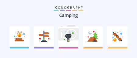 Téléchargez les illustrations : Camping Flat 5 Icon Pack Including . food. light. picnic. night. Creative Icons Design - en licence libre de droit