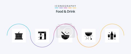 Ilustración de Food And Drink Glyph 5 Icon Pack Including cafe. barbecue. food. kitchenware - Imagen libre de derechos