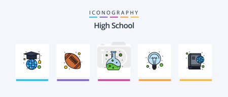 Téléchargez les photos : High School Line Filled 5 Icon Pack Including . internet. school supplies. globe. calculation. Creative Icons Design - en image libre de droit