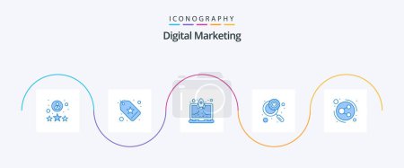 Illustration for Digital Marketing Blue 5 Icon Pack Including distribution. search. launch. management. glass - Royalty Free Image