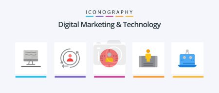 Ilustración de Digital Marketing And Technology Flat 5 Icon Pack Including platform. marketing. marketing. digital. social. Creative Icons Design - Imagen libre de derechos
