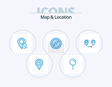 Téléchargez les illustrations : Map and Location Blue Icon Pack 5 Icon Design. gps. location. pin. compass. pin - en licence libre de droit