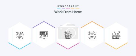 Ilustración de Work From Home 25 Line icon pack including desk. office. working. home. work home - Imagen libre de derechos