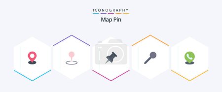 Téléchargez les illustrations : Map Pin 25 Pack d'icônes plates inclus. marqueur. . carte - en licence libre de droit