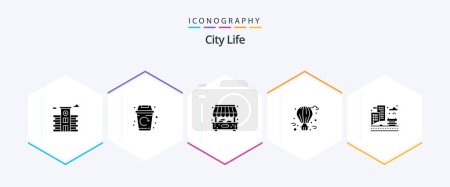 Illustration for City Life 25 Glyph icon pack including park. life. life. city. fly balloon - Royalty Free Image