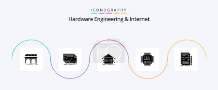 Téléchargez les illustrations : Hardware Engineering And Internet Glyph 5 Icon Pack Including microchip. chip. electronic. network. house - en licence libre de droit
