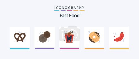 Téléchargez les illustrations : Fast Food Flat 5 Icon Pack Including . junk. chicken. food. barbecue. Creative Icons Design - en licence libre de droit