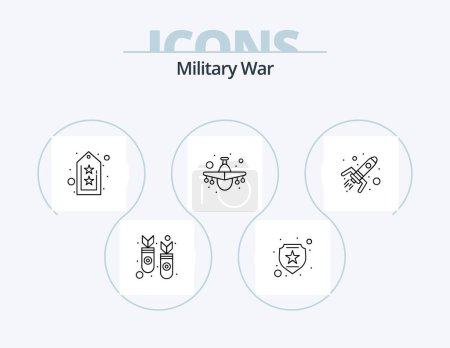 Téléchargez les illustrations : Military War Line Icon Pack 5 Icon Design. life. army. parachute. atomic - en licence libre de droit