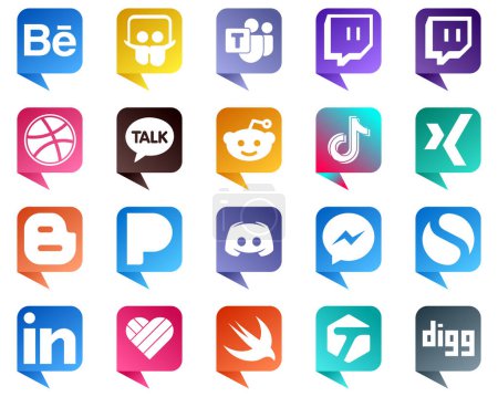 Ilustración de 20 Simple Chat bubble style Social Media Icons such as discord. blog. tiktok and blogger icons. Modern and minimalist - Imagen libre de derechos
