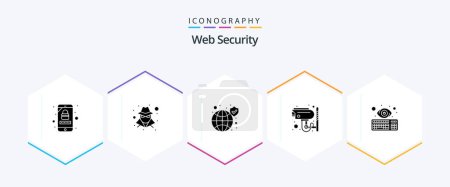Illustration for Web Security 25 Glyph icon pack including eye. protection. protection. security. camera - Royalty Free Image